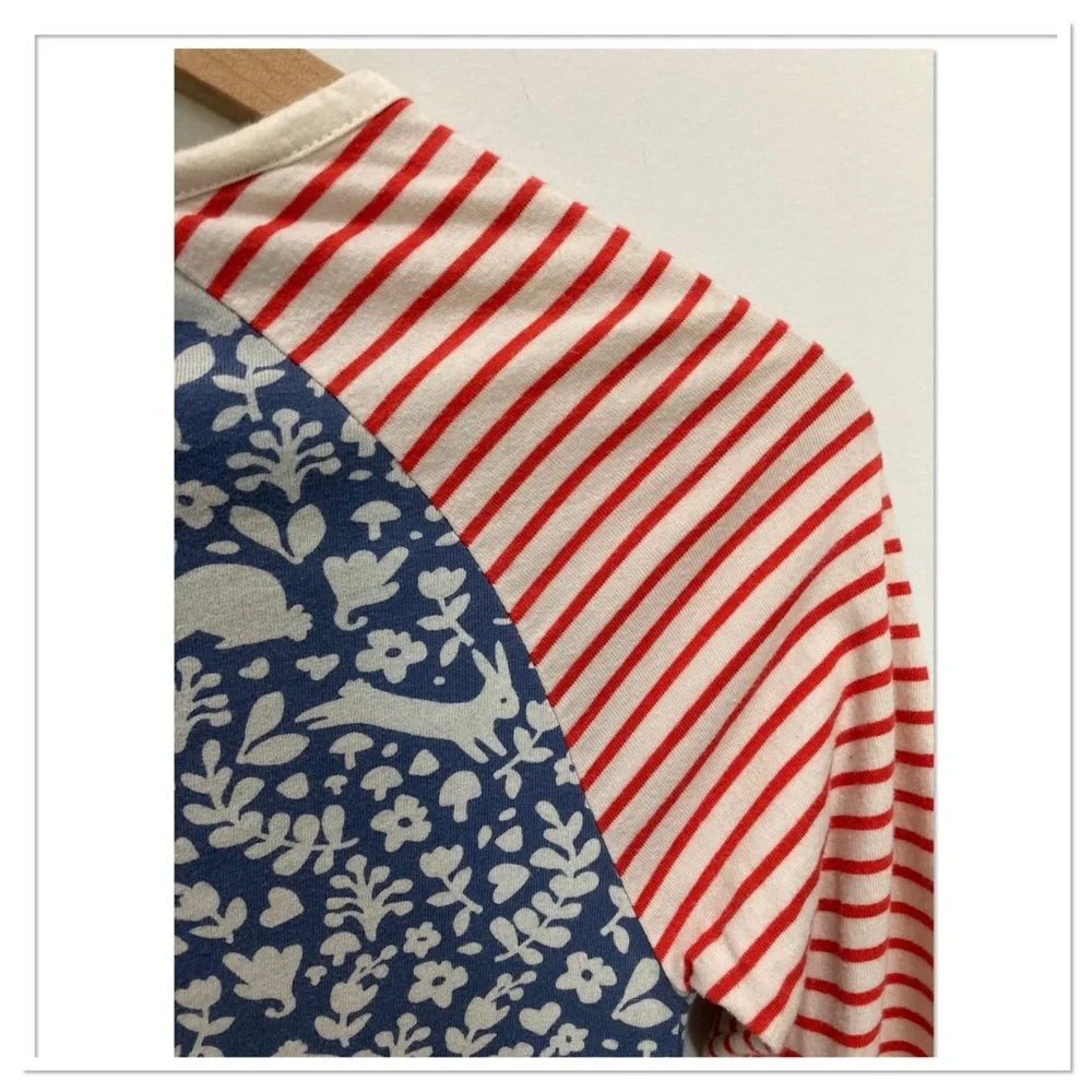 Mini Boden Striped Animal Print Dress Long Sleeve Red Blue Size 9-10Y